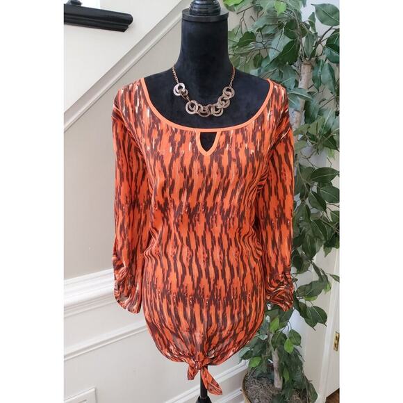 Cato Tops - Cato Women's Orange 100% Polyester Round Neck Long Sleeve Top Blouse Size 26/28W